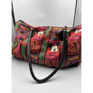 Disney Mickey Mouse  Zipper Duffle Bag  1990's  Multicolor Retro Print All over